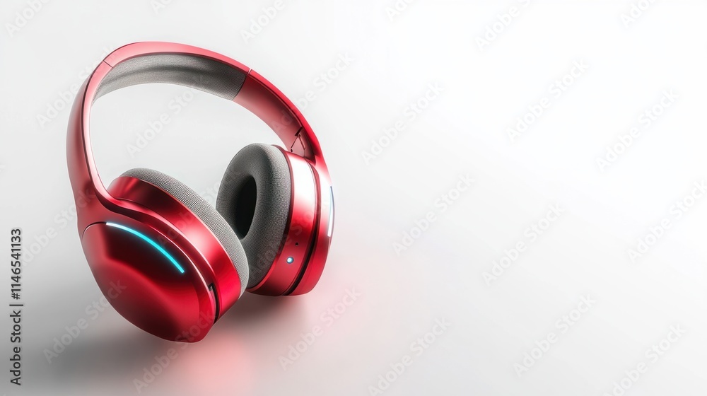 Wireless headphones in metallic red with pulsating LED highlights, perfect for a bold and modern aesthetic, isolated on white Wireless headphones in metallic red with pulsating LED highlights, perfect for a bold and modern aesthetic, isolated on white