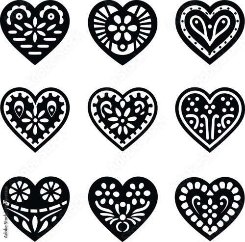 collection of heart, Black simple heart icon vector 