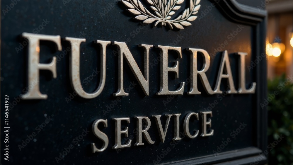 Fototapeta premium Close-up of funeral service sign with elegant design and lighting