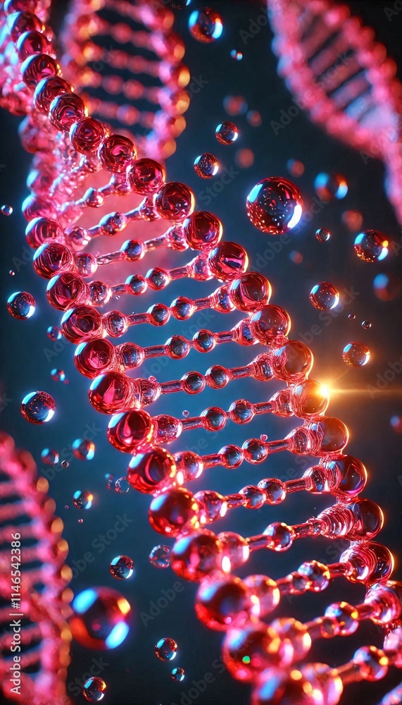 Obraz premium Spiral of DNA double helix or Collagen and Elastin with shiny light bokeh on beautiful background for science and beauty product concept.