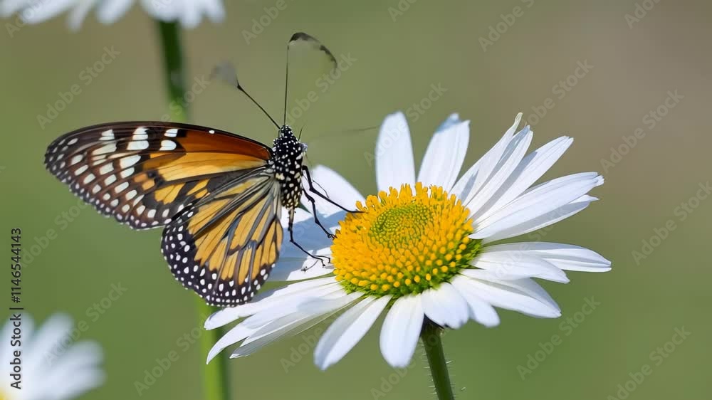 Colorful butterfly resting on a daisy in a sunny garden during spring season Colorful butterfly resting on a daisy in a sunny garden during spring season