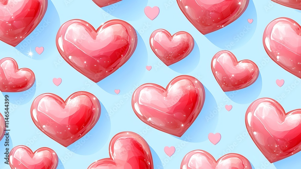 Obraz premium Shiny Red Hearts Pattern Valentine s Day Background