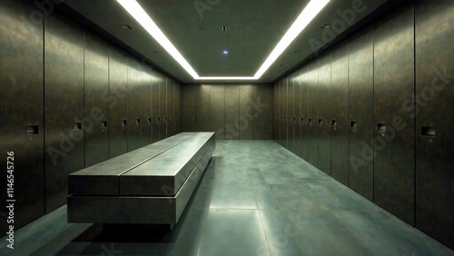 Sleek modern morgue with stainless steel interior and futuristic design