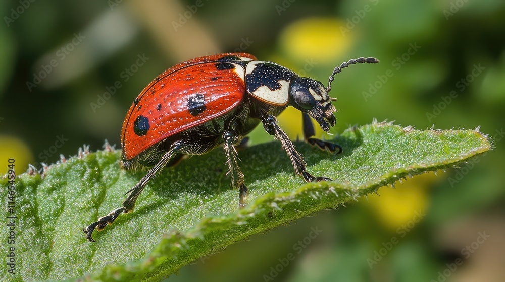 Vibrant Ladybug Resting on Leaf: A Macro Perspective of Nature's Tiny Marvel Vibrant Ladybug Resting on Leaf: A Macro Perspective of Nature's Tiny Marvel