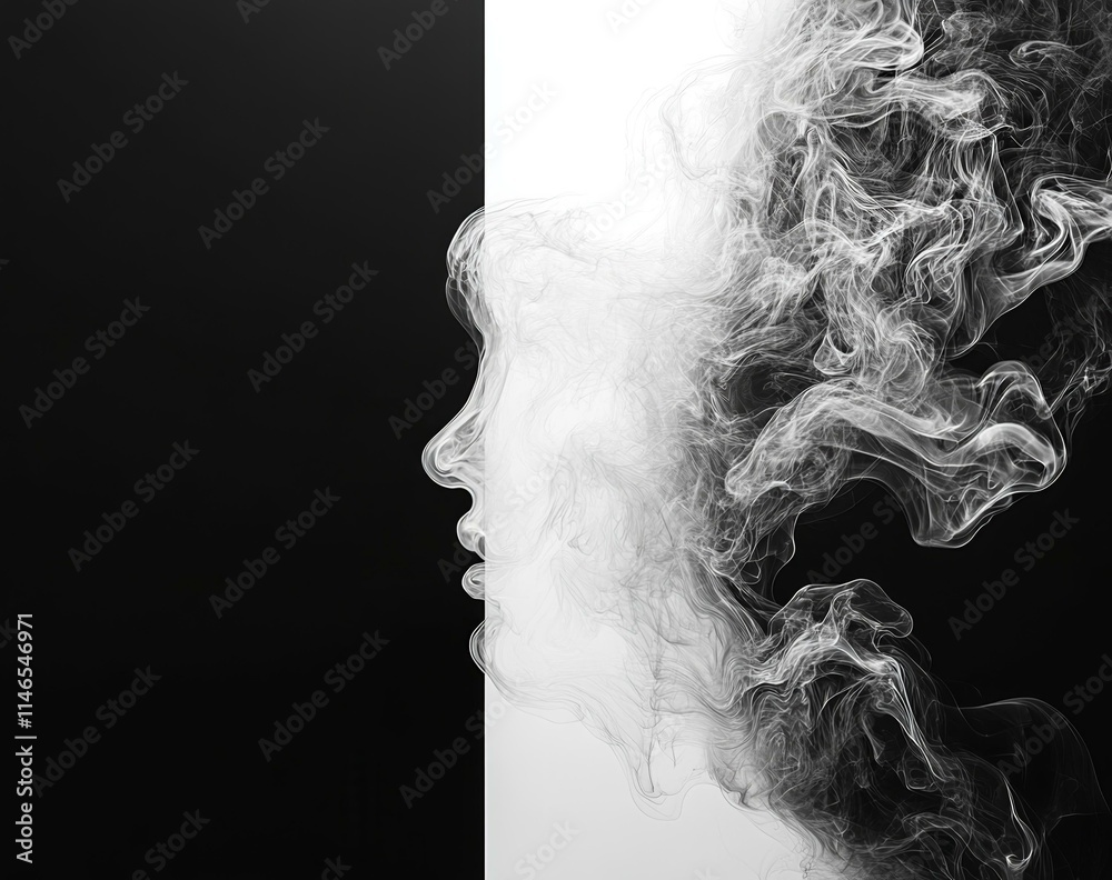 Fototapeta premium Smoky Face Illustration | Artistic Portrait | Fume Effect | Abstract Art | Black and White, Smoky Face Illustration | Artistic Portrait | Fume Effect | Abst