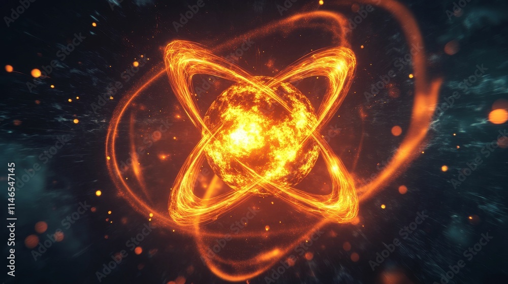 Obraz premium Fiery orb encircled by glowing, swirling energy.
