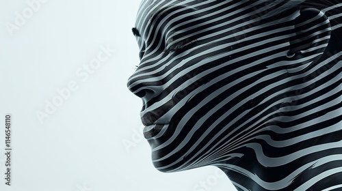 A simple humanoid girl digital shape with lines, a head profile without hair, and text to copy space, Generative Ai.