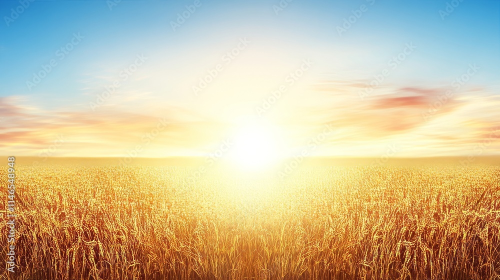 Golden Wheat Field Sunset Panorama A Serene Harvest Scene Golden Wheat Field Sunset Panorama A Serene Harvest Scene