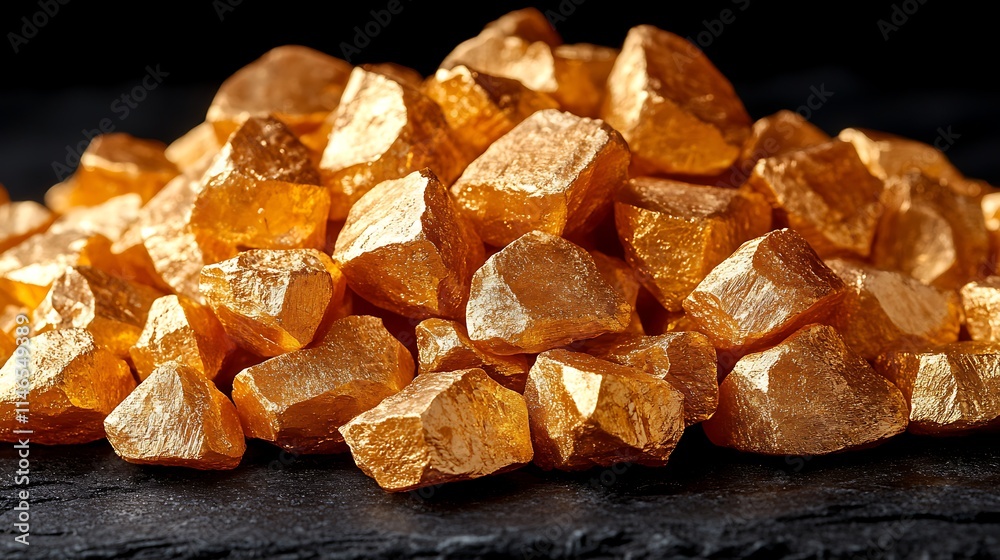 Golden Nuggets on Black Surface Golden Nuggets on Black Surface