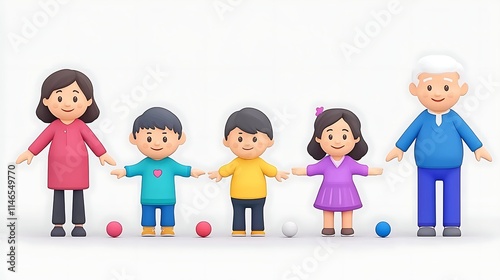 Wallpaper Mural Happy Family Cartoon  D Illustration  Parents  Kids   Grandparent Torontodigital.ca