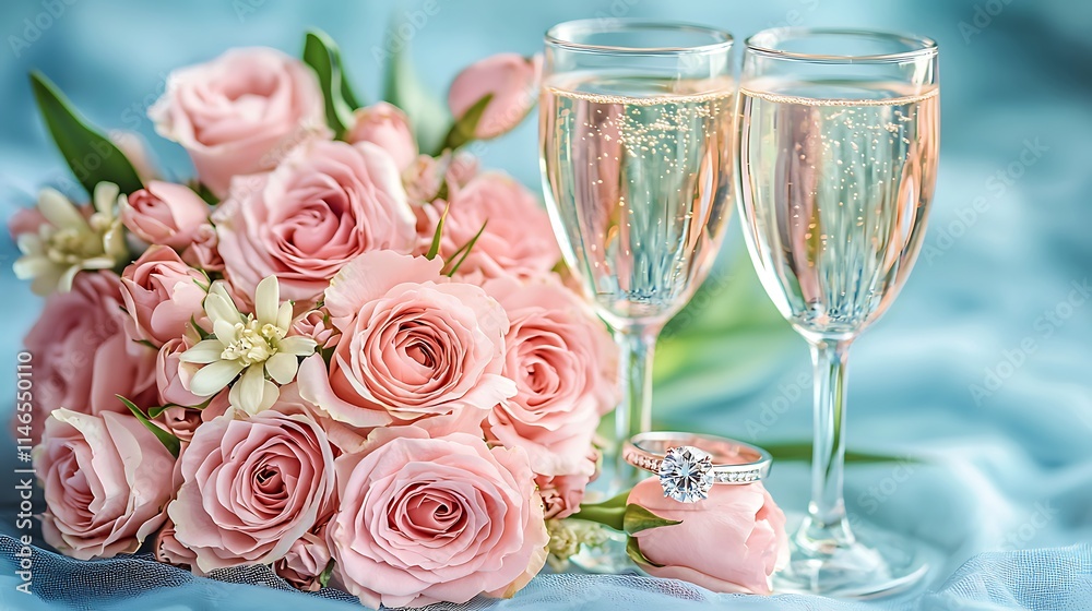 Romantic Wedding Champagne Pink Roses Bouquet Romantic Wedding Champagne Pink Roses Bouquet