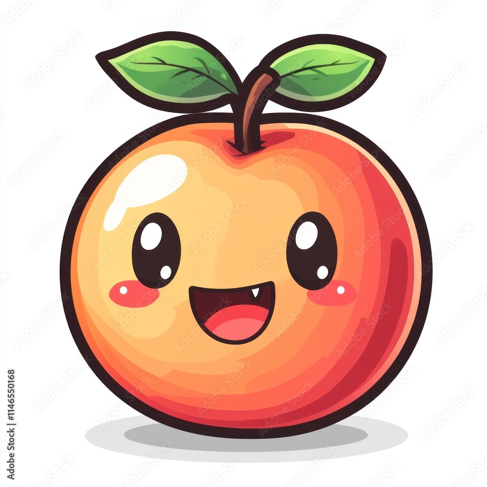 Cute cartoon peach with happy expression. Cute cartoon peach with happy expression.