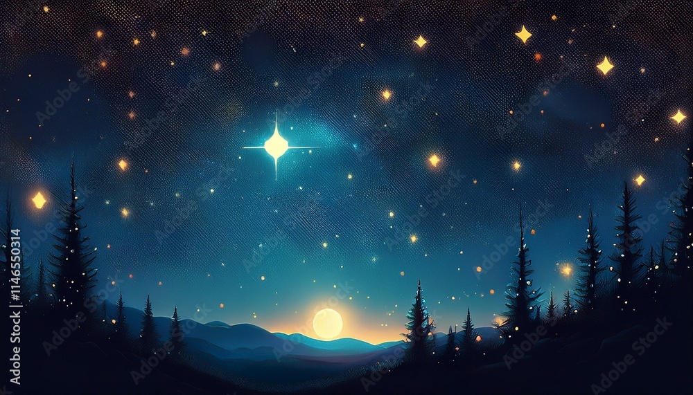 Fototapeta premium Gorgeous dark night sky with a single very bright star