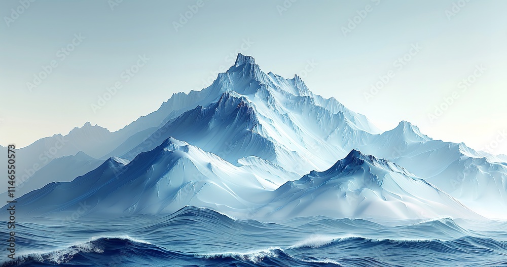 Fototapeta premium A simple mountain landscape with a textured depth and a gradient sky, Generative Ai.