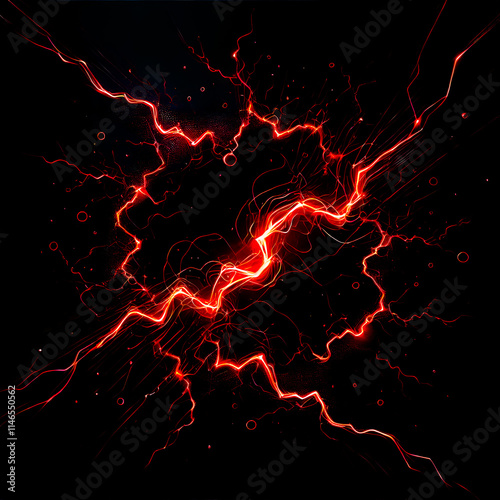 Red lightning, black background, natural lightning movement