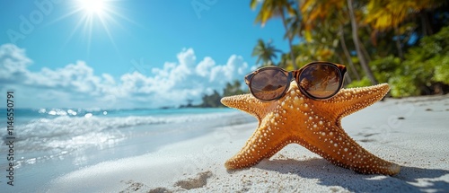 Summer Beach Scene, Starfish and Sunglasses | Tropical Destination Getaway, Starfish and Sunglasses | Tropical Destinati photo