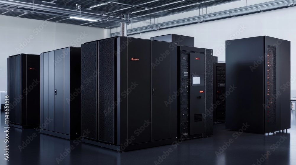 modern data center server room with black racks modern data center server room with black racks