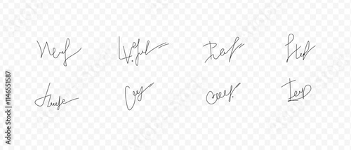 Fake signatures. Fake autograph. Personal signature calligraphy. Contrived signature. Drawing signature