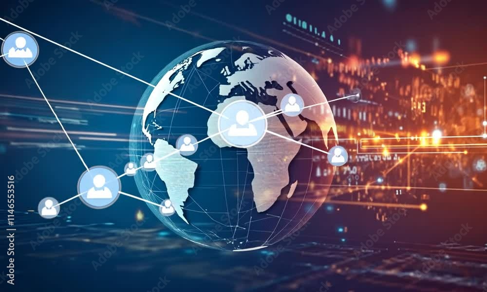 A digital globe surrounded by data streams, symbolizing global connectivity and technology.
