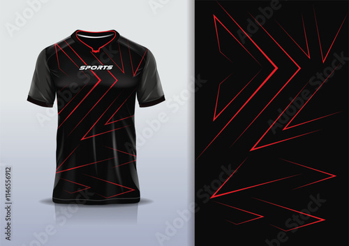 Sport jersey design template mockup sharp line for football soccer, running, esports, black red color