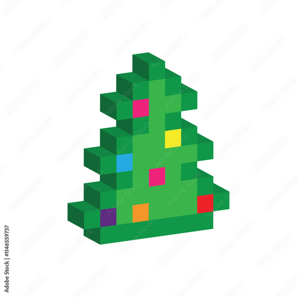 isometric pixel art christmas tree vector icon pixel element for 8 bit game