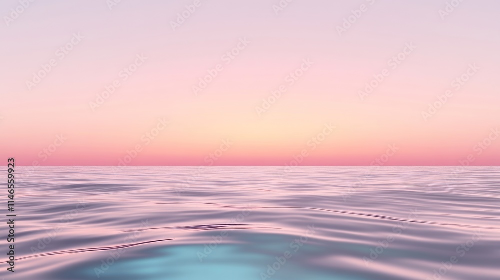 Obraz premium Serene ocean view at sunset with soft pastel colors reflecting on the water's surface.