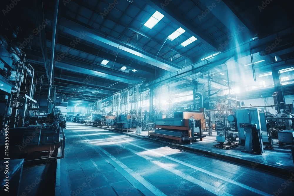 Modern Industrial Factory Floor at Night Modern Industrial Factory Floor at Night
