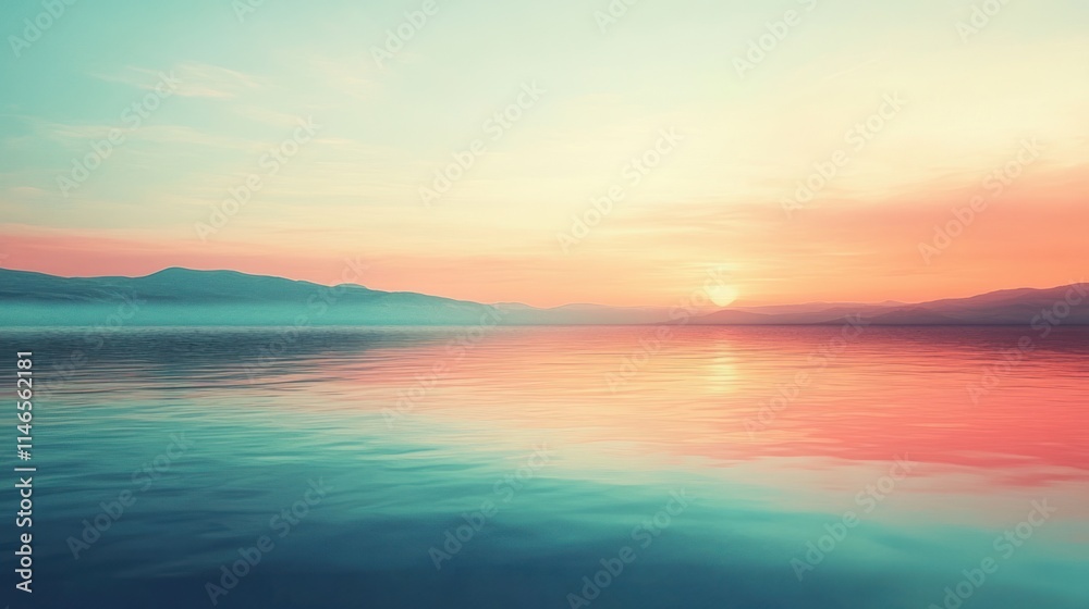 Serene sunset over calm waters, reflecting soft pastel hues and distant mountains. Serene sunset over calm waters, reflecting soft pastel hues and distant mountains.