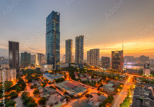 Hanoi city skyline view by twilight period photo