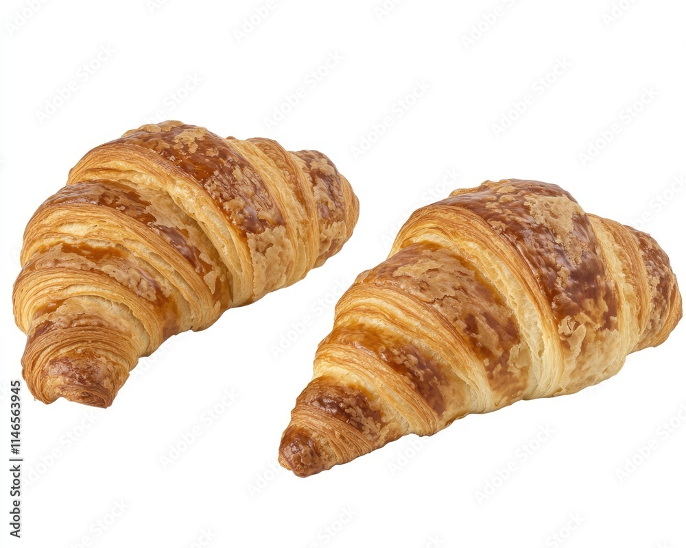Single Brown Croissant on White Background - Perfect for Breakfast or Bakery Themes Single Brown Croissant on White Background - Perfect for Breakfast or Bakery Themes
