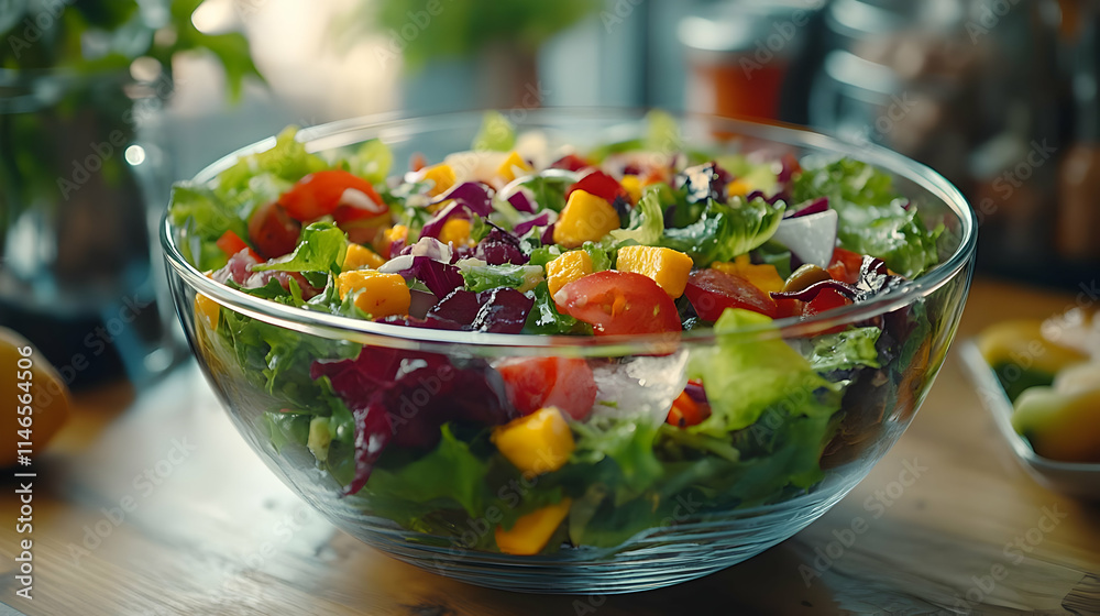 Fresh Salad Bowl Photo: Vibrant Greens, Tomatoes, and Mango Fresh Salad Bowl Photo: Vibrant Greens, Tomatoes, and Mango