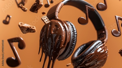 Chocolate covered over the headphones with wafer pieces floating around.