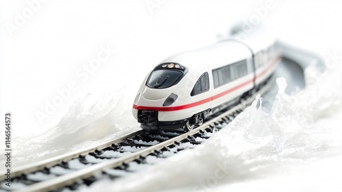 Miniature Train Navigating a Snowy Landscape: A Captivating Scene of Winter Travel