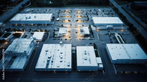 Nighttime Aerial View of Industrial Park photo