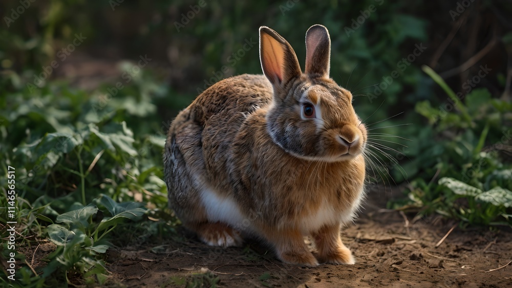 Adorable Brown Rabbit Sitting in a Lush Green Garden Adorable Brown Rabbit Sitting in a Lush Green Garden
