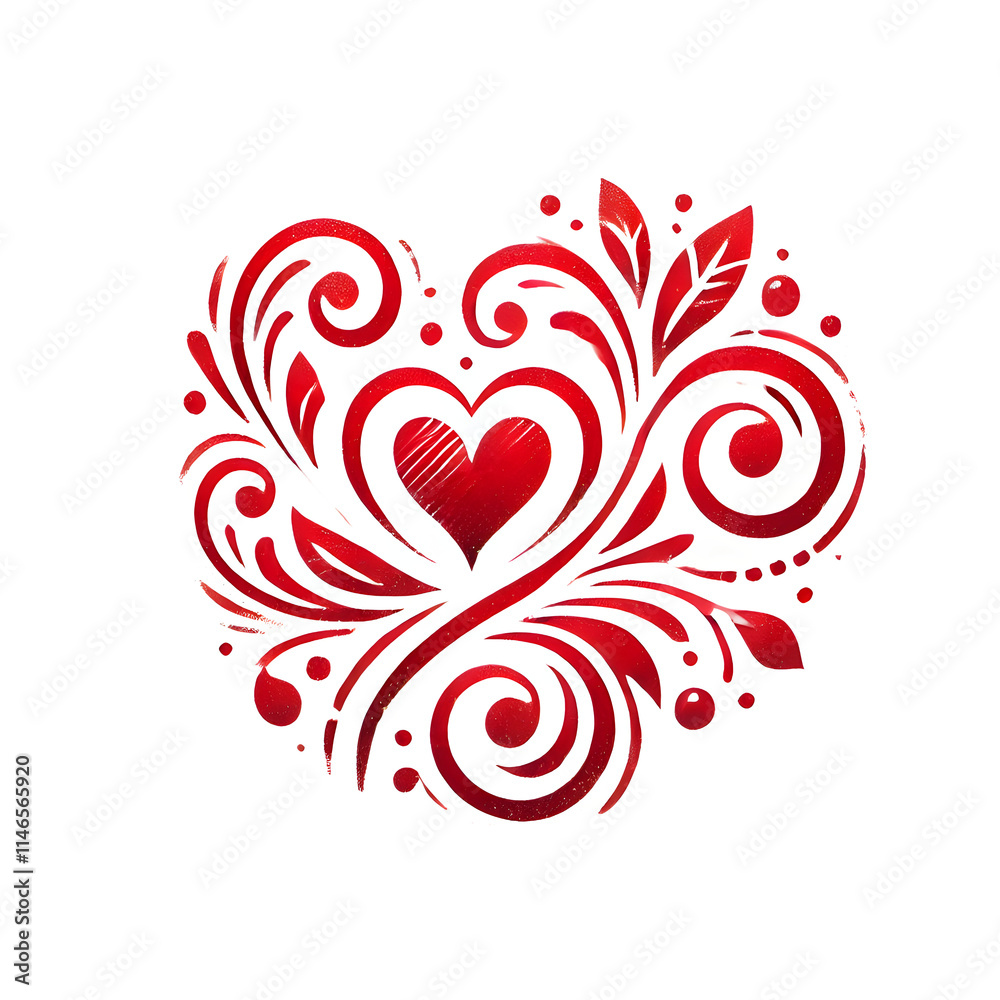 Abstract Floral Heart with Ornament Design, transparent background PNG Abstract Floral Heart with Ornament Design, transparent background PNG