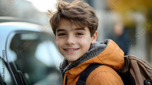 Smiling Boy with Backpack - Photo