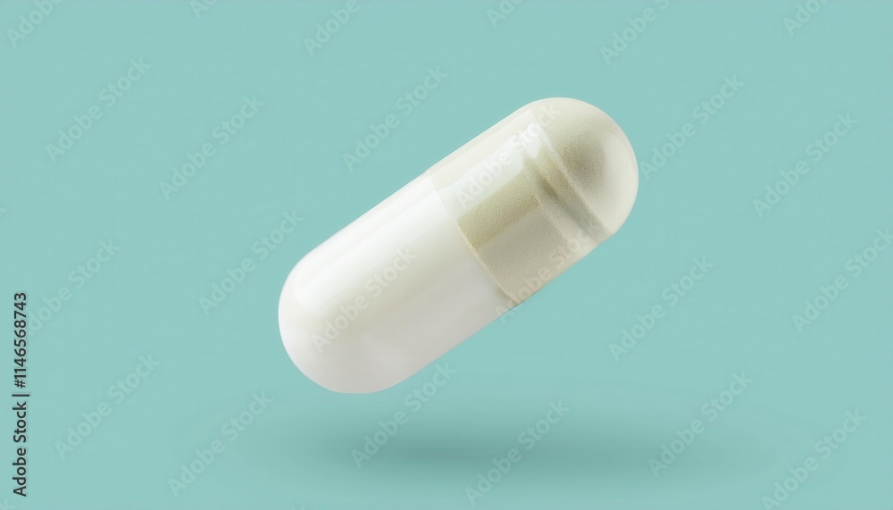 Floating White Capsule on Aqua Background. Symbol of Modern Medicine, Health Supplements, and Pharmaceutical Innovation for Wellness, Healthcare, and Precision Medication. Ideal for Medical Concepts Floating White Capsule on Aqua Background. Symbol of Modern Medicine, Health Supplements, and Pharmaceutical Innovation for Wellness, Healthcare, and Precision Medication. Ideal for Medical Concepts