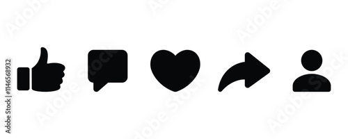 Social media icon. Thumbs up, Heart, like, share, comment, and repost icon. Vector illustration