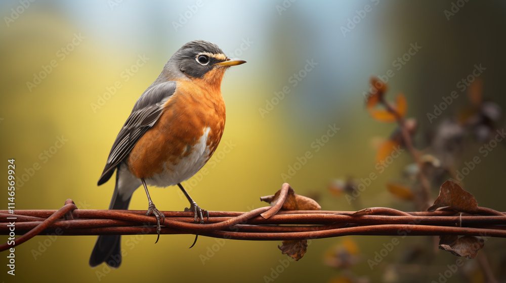 Robin perched on a branch Robin perched on a branch