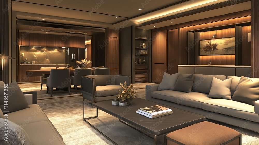 Fototapeta premium a contemporary living room interior featuring stylish furnishings and a sophisticated layout.