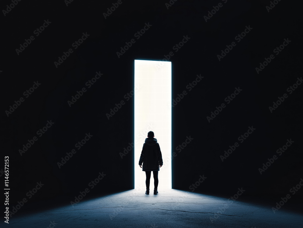 Person Standing at the Entrance of a Bright Doorway Person Standing at the Entrance of a Bright Doorway