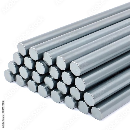Metallic rods, industrial materials, silver cylinders, stacked steel bars, raw aluminum, construction supplies, geometric shapes, parallel lines, manufacturing components, engineering materials, preci