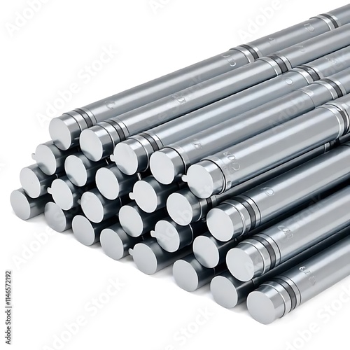 Metallic rods, industrial materials, silver cylinders, stacked steel bars, raw aluminum, construction supplies, geometric shapes, parallel lines, manufacturing components, engineering materials, preci