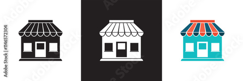 Market shop icon.  Street food concept label. Contour logo commercial market place. Vector illustration. isolated on white and black background. EPS 10