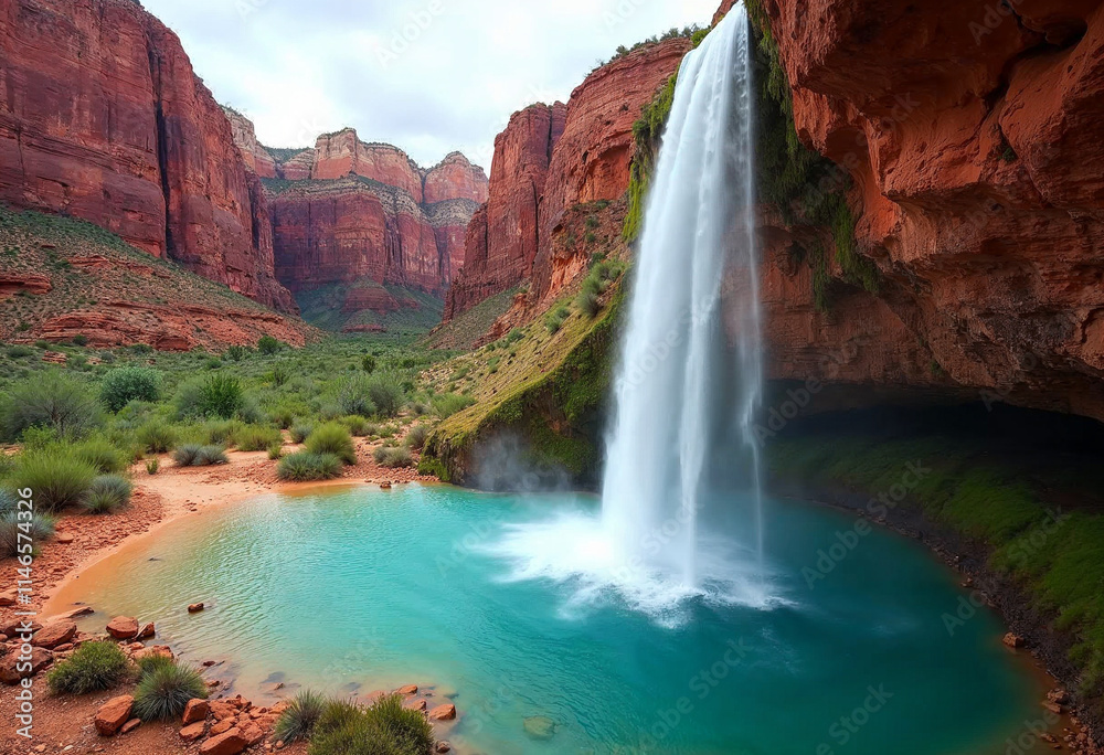 Naklejka premium Wallpaper sea ocean water fall