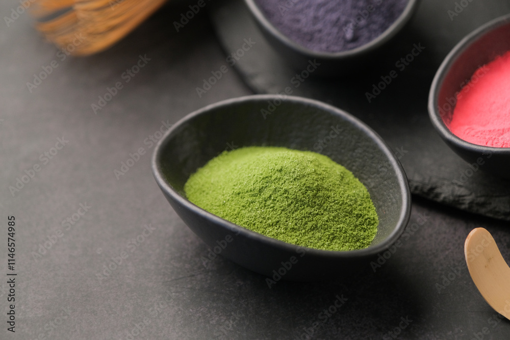assortment of various powder matcha tea assortment of various powder matcha tea