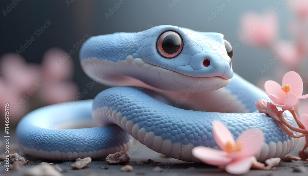 Fototapeta premium Serpiente linda de color azul. Kawaii