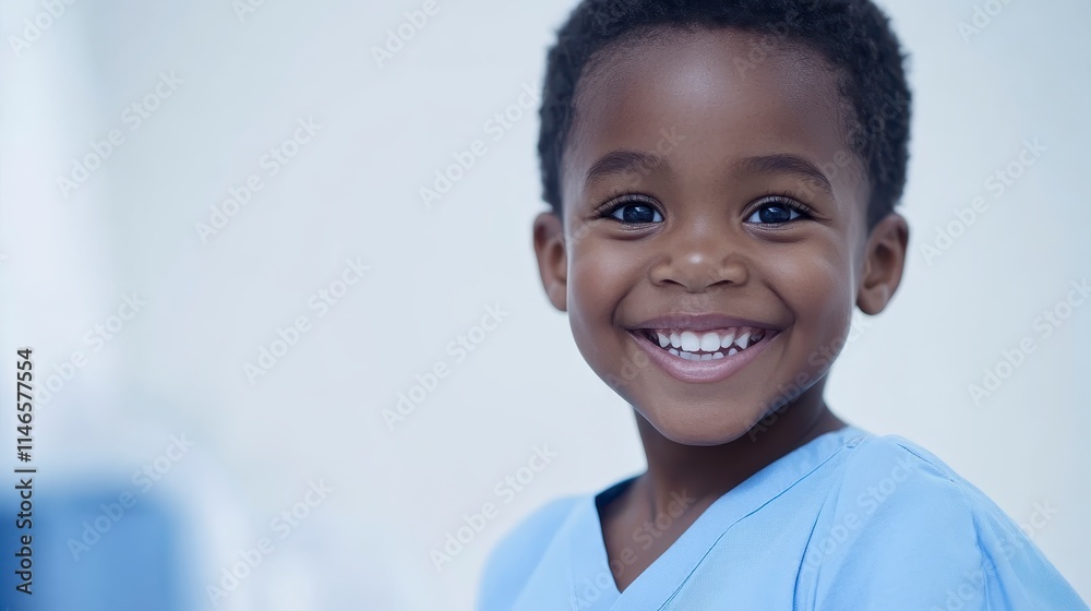 A smiling boy in blue medical scrubs, radiating joy and innocence, set against a soft, blurred background, embodying hope and positivity in a healthcare setting. A smiling boy in blue medical scrubs, radiating joy and innocence, set against a soft, blurred background, embodying hope and positivity in a healthcare setting.