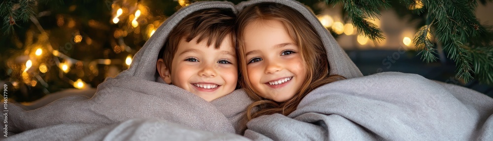 Capture the magic of sibling love with this heartwarming image of siblings cuddling under a starlit sky, wrapped snugly in a cozy blanket Their serene smiles and carefree moments of connection depict Capture the magic of sibling love with this heartwarming image of siblings cuddling under a starlit sky, wrapped snugly in a cozy blanket Their serene smiles and carefree moments of connection depict